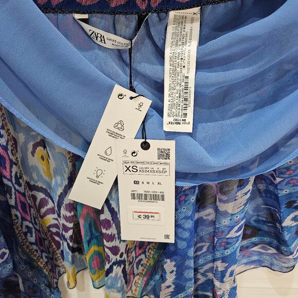 Zara Tribal Flowy Short Skirt Blue Size XS - Picture 3 of 8